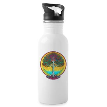 Germanic and Viking World Tree Yggdrasil - Water bottle with straw - white - Right
