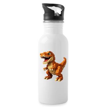 Oranger Pixel-T-Rex - Trinkflasche mit integriertem Trinkhalm - Weiß - Rechts