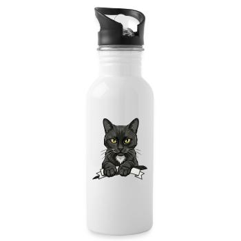 Black Cat Banner Art - Water bottle with straw - white - Right