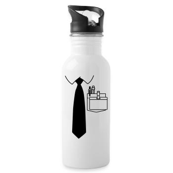 Hemd Krawatte und Namensschild für den Wunschnamen - Trinkflasche mit integriertem Trinkhalm - Weiß - Rechts