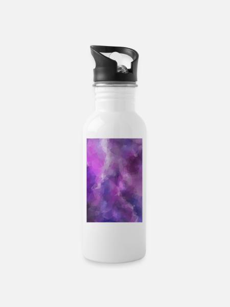 Low Poly triangulated Galaxy - Trinkflasche mit integriertem Trinkhalm - Weiß