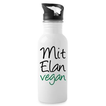 Mit Elan vegan Veganer, Geschenk, Spruch, Fun - Trinkflasche mit integriertem Trinkhalm - Weiß - Rechts