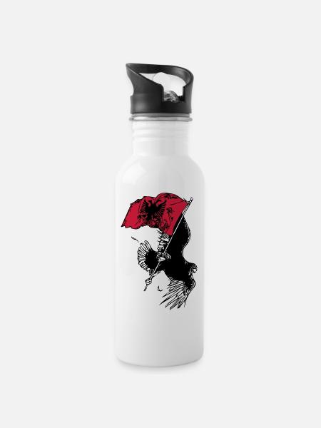 Albanischer Adler - Trinkflasche mit integriertem Trinkhalm - Weiß
