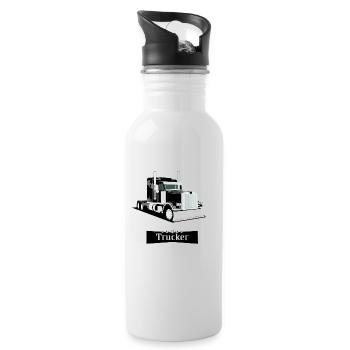 Best Trucker, 100% Trucker,Lkw Trucker Design - Trinkflasche mit integriertem Trinkhalm - Weiß - Rechts