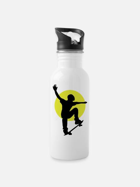 Skateboarder Sonne - Trinkflasche mit integriertem Trinkhalm - Weiß