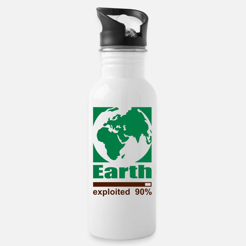 Earth exploited - Trinkflasche mit integriertem Trinkhalm - Weiß