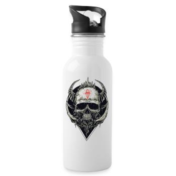 Totenkopf mit rotem Symbol - Trinkflasche mit integriertem Trinkhalm - Weiß - Rechts