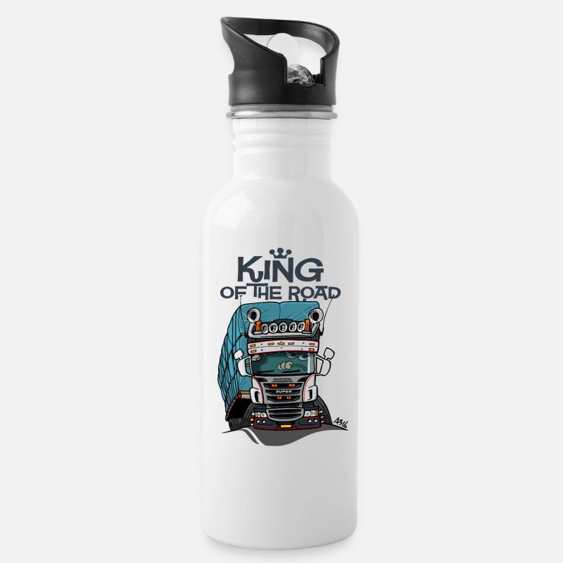 323 König der Straße (für bei Licht) - Trinkflasche mit integriertem Trinkhalm - Weiß