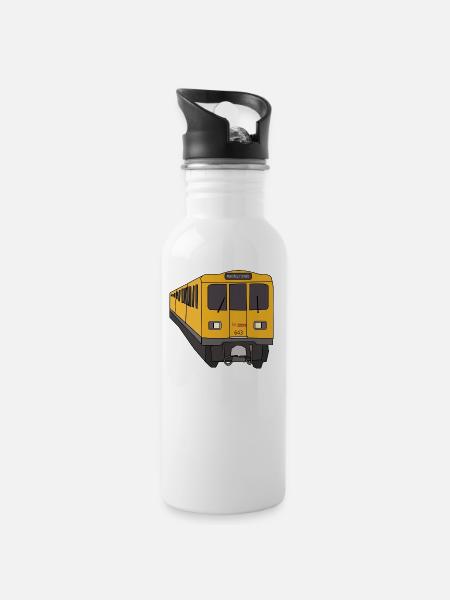 U Bahn Berlin Warschauer Str. Clubs Szene Hipster - Trinkflasche mit integriertem Trinkhalm - Weiß