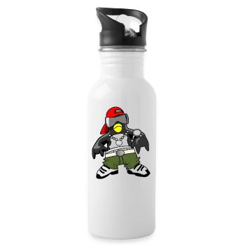 Pinguin Gangsta Rapper - Trinkflasche mit integriertem Trinkhalm - Weiß - Rechts