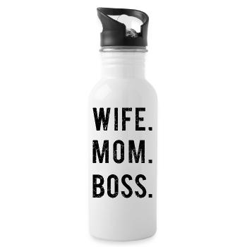 Wife Mom Boss Schwarz - Trinkflasche mit integriertem Trinkhalm - Weiß - Rechts