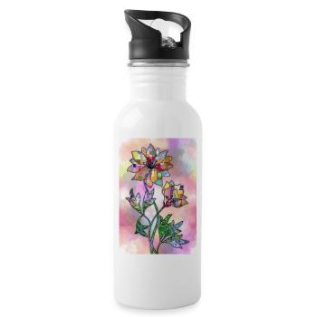 Bunte Blumen - Trinkflasche mit integriertem Trinkhalm - Weiß - Rechts