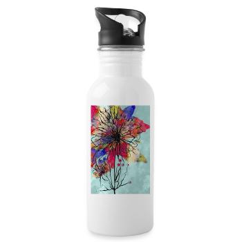 Colorful flower - Water bottle with straw - white - Right