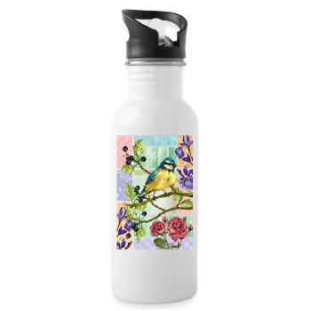 Titmouse in the garden - Water bottle with straw - white - Right