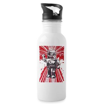 Roboter Revolution - Trinkflasche mit integriertem Trinkhalm - Weiß - Rechts