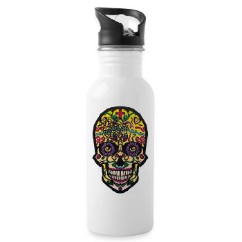 mexican head skull mexican fantasy skull - Water bottle with straw - white - Right