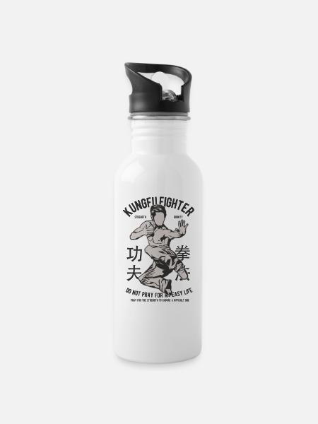 KUNG FU FIGHTER - Martial Arts Gifts Shirts - Water bottle with straw - white
