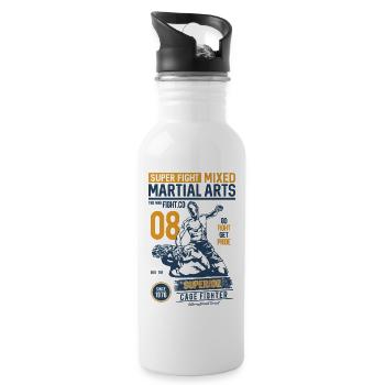 SUPER FIGHT SPORT - Kampfsport Geschenke Shirts - Trinkflasche mit integriertem Trinkhalm - Weiß - Rechts