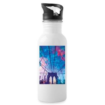 01 Brooklyn Bridge Poster Margarita Art - Trinkflasche mit integriertem Trinkhalm - Weiß - Rechts
