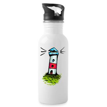 Leuchtturm Cartoon - Trinkflasche mit integriertem Trinkhalm - Weiß - Rechts