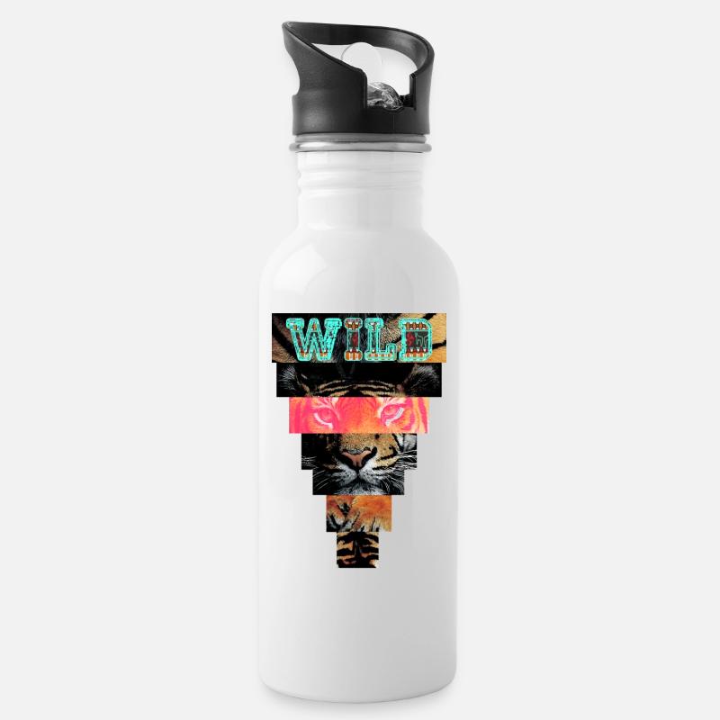 tiger21 - Trinkflasche mit integriertem Trinkhalm - Weiß