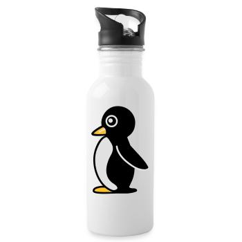 Minimalistischer Pinguin - Trinkflasche mit integriertem Trinkhalm - Weiß - Rechts