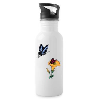 Blumen Schmetterlinge Frühling Natur - Trinkflasche mit integriertem Trinkhalm - Weiß - Rechts