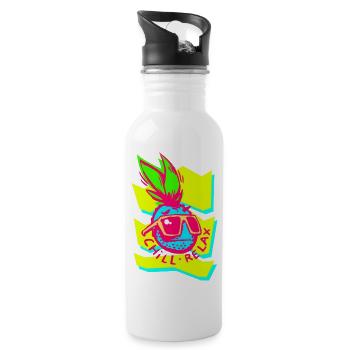 Neon Ananas Chill Relax Grafik - Trinkflasche mit integriertem Trinkhalm - Weiß - Rechts