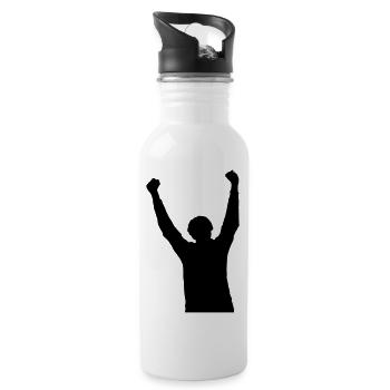 cheering man - Water bottle with straw - white - Right