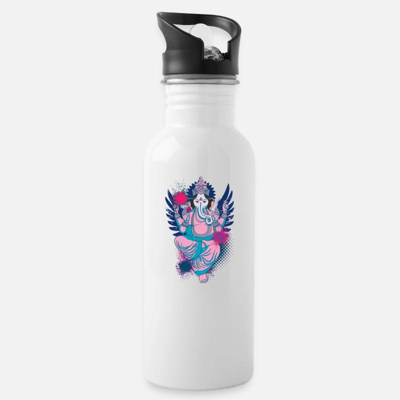 Ganesha dein Glücksgott macht den WEG frei - Trinkflasche mit integriertem Trinkhalm - Weiß