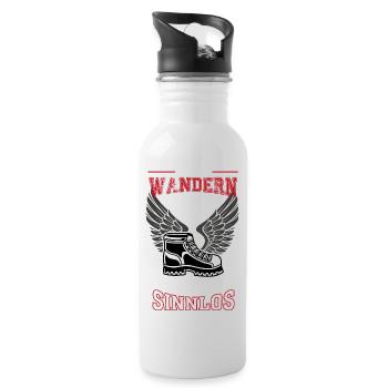 Wandern rot Leben sinnlos - Geschenk - Trinkflasche mit integriertem Trinkhalm - Weiß - Rechts
