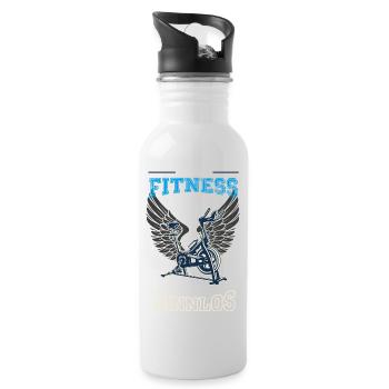 Fitness Studio Leben sinnlos - Geschenk - Trinkflasche mit integriertem Trinkhalm - Weiß - Rechts