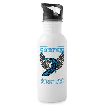 Surfen Leben sinnlos - Geschenk - Trinkflasche mit integriertem Trinkhalm - Weiß - Rechts