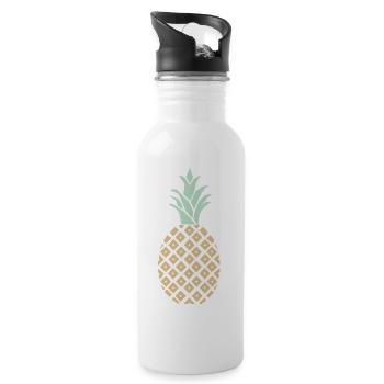 Ananas mit Muster - Trinkflasche mit integriertem Trinkhalm - Weiß - Rechts