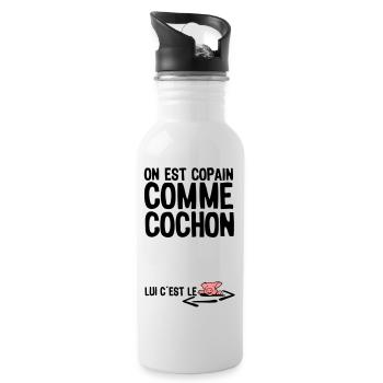copain comme cochon citation1 expression - Gourde avec paille intégrée - blanc - Droite