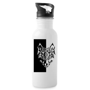 Tribal Wolf Wild Tattoo Statement Whimsy - Water bottle with straw - white - Right