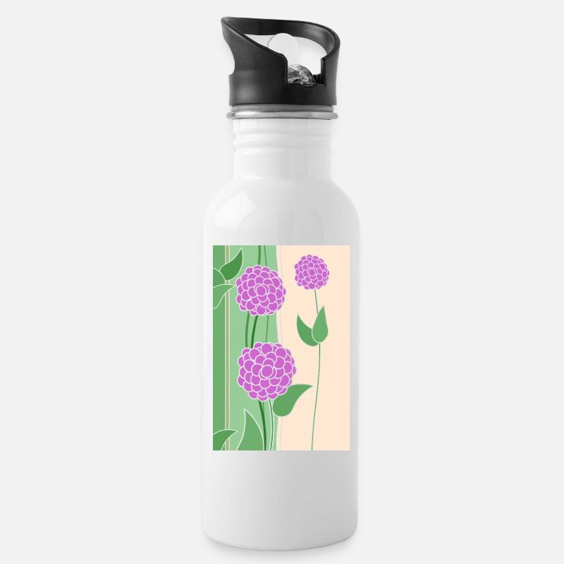 Blumen - Trinkflasche mit integriertem Trinkhalm - Weiß