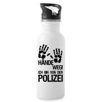 Hände weg Polizei Polizist Beruf Geschenk Spruch - Trinkflasche mit integriertem Trinkhalm - Weiß - Rechts