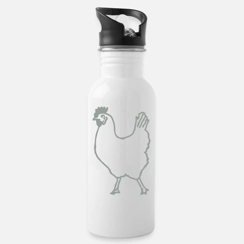 Huhn - Trinkflasche mit integriertem Trinkhalm - Weiß