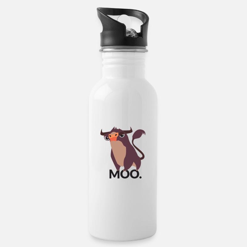 Moo Bull - Water bottle with straw - white