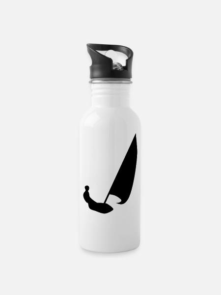 Abstract sailor in black and white - Water bottle with straw - white