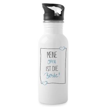 Meine Oma ist die Beste - Trinkflasche mit integriertem Trinkhalm - Weiß - Rechts