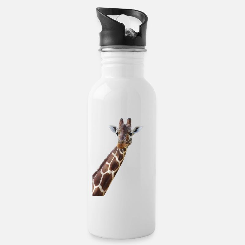 giraffe, Portrait - Trinkflasche mit integriertem Trinkhalm - Weiß