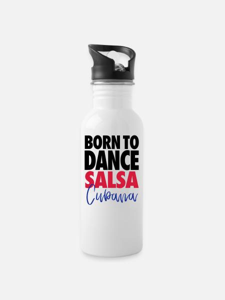 Born To Dance Salsa Cubana - Salsa Dance Shirt - Trinkflasche mit integriertem Trinkhalm - Weiß