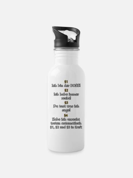 ICH BIN DER BOSS! - Trinkflasche mit integriertem Trinkhalm - Weiß