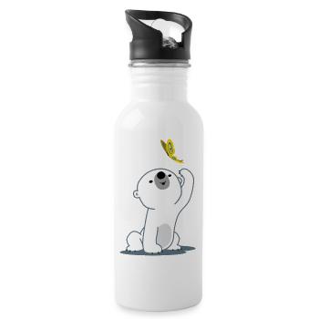 Cute Cartoon Polar Bear Cub by Cheerful Madness!! - Water bottle with straw - white - Right