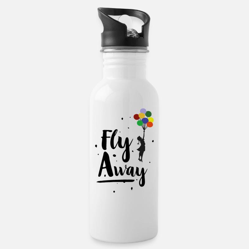 Fly Away - Trinkflasche mit integriertem Trinkhalm - Weiß