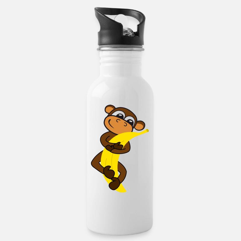 Monkey with banana - Water bottle with straw - white