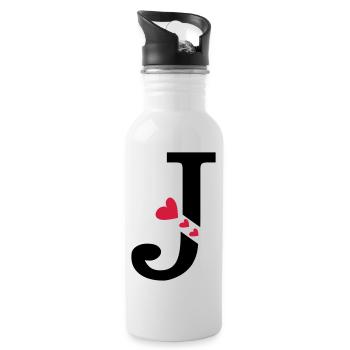 Capital letter J with hearts - Water bottle with straw - white - Right