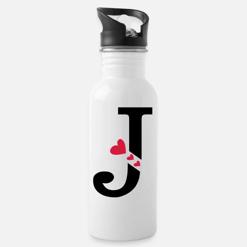Capital lettre J avec des coeurs - Gourde avec paille intégrée - blanc